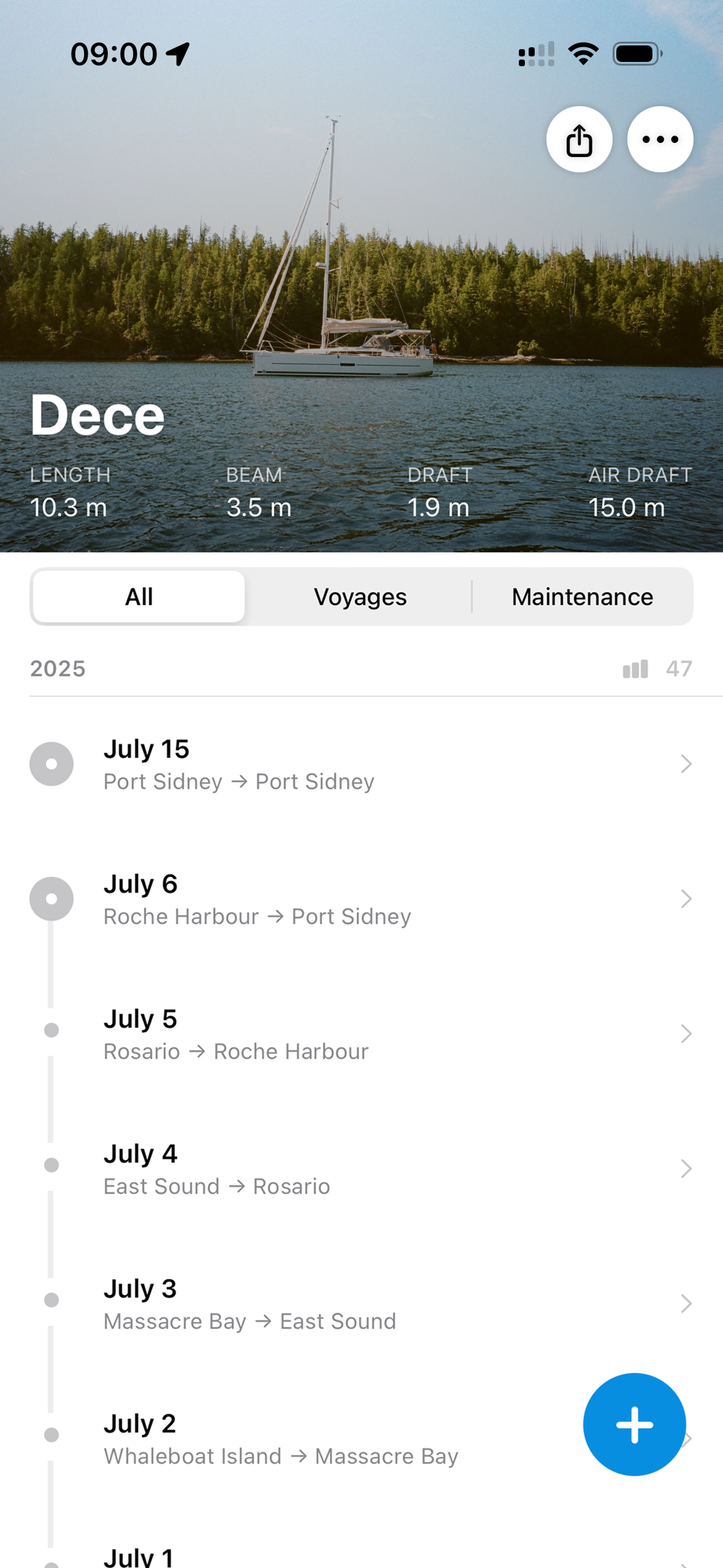 Log app home screen