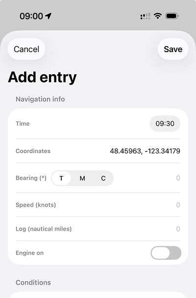 Daily log entry with weather and crew