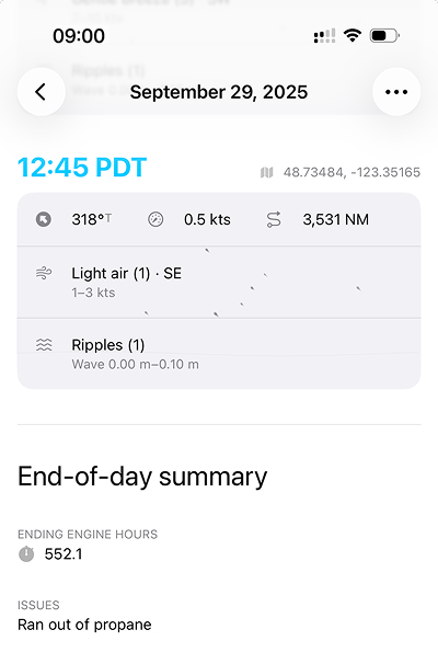 End-of-day summary with maintenance notes